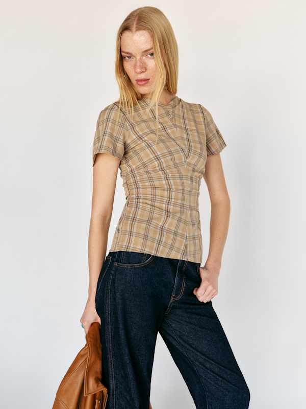 Lior Top - Tan Plaid